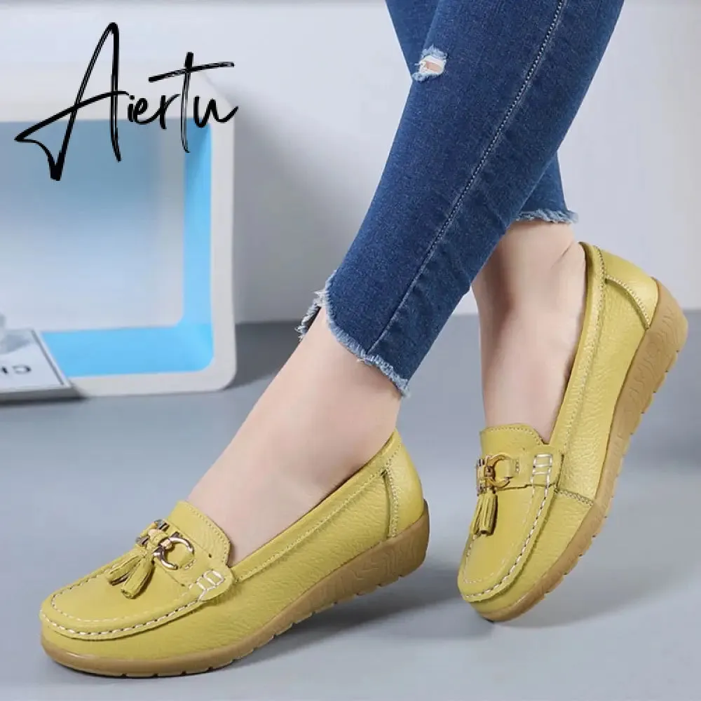 Aiertu Women Flats Ballet Shoes Cut Out Leather Breathable Moccasins Women Boat Shoes Ballerina Ladies Casual Shoes