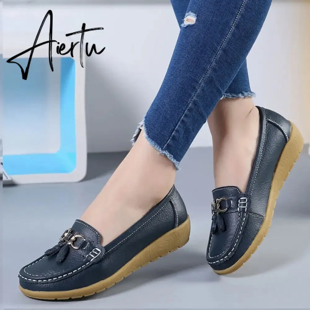 Aiertu Women Flats Ballet Shoes Cut Out Leather Breathable Moccasins Women Boat Shoes Ballerina Ladies Casual Shoes