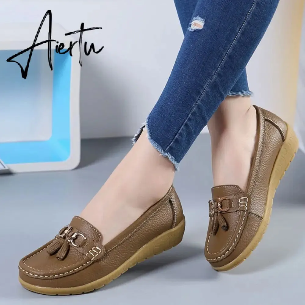 Aiertu Women Flats Ballet Shoes Cut Out Leather Breathable Moccasins Women Boat Shoes Ballerina Ladies Casual Shoes