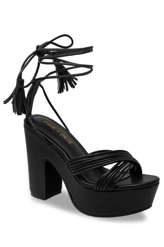 Ankle Tie Platform Sandal in Black