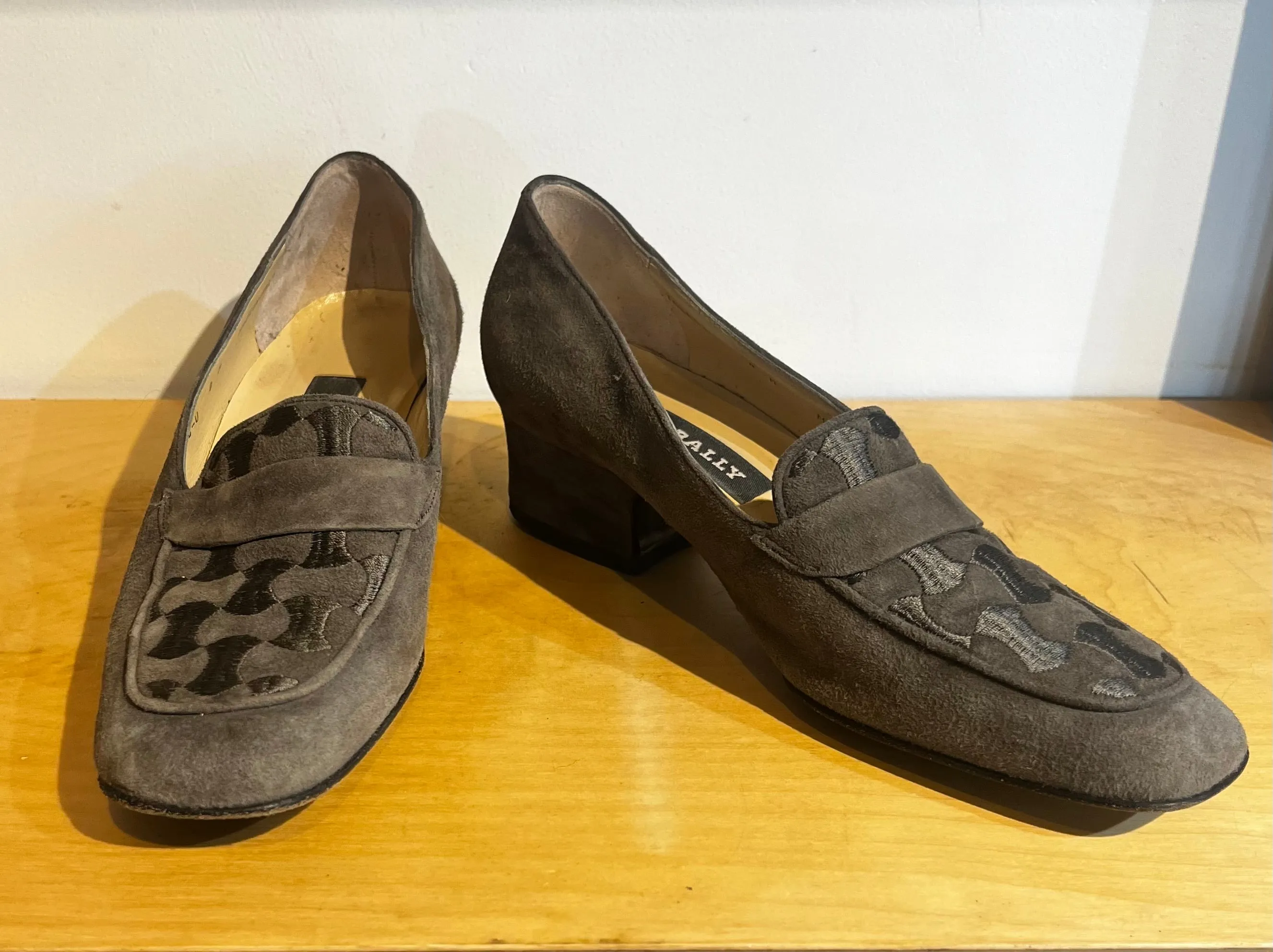 Bally Grey Embossed Suede Loafers Size 8