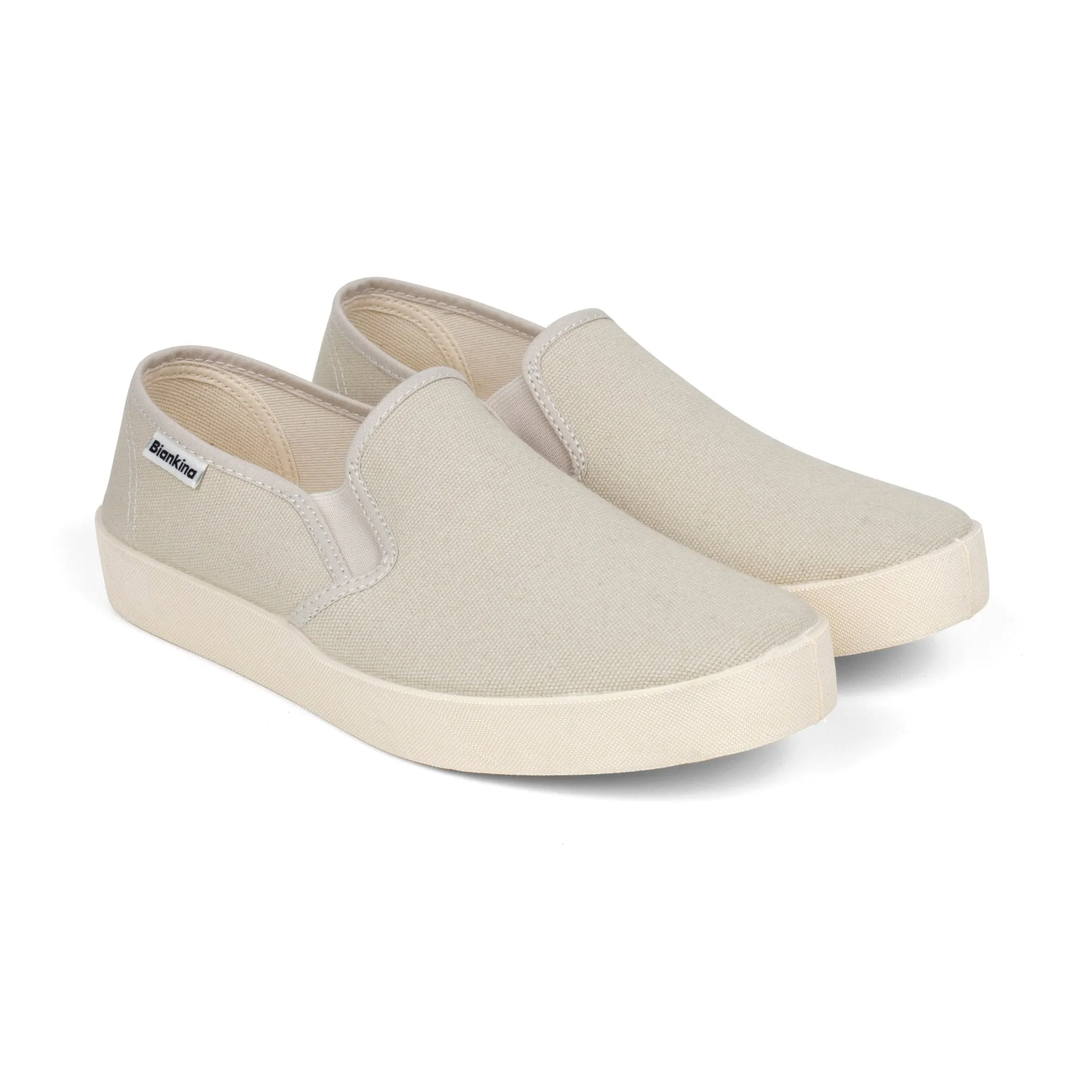 Barcelona Organic Cotton Canvas Slip Ons - Beige Tan