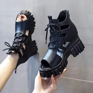 Black Goth Goth Roman Style Platform Boots