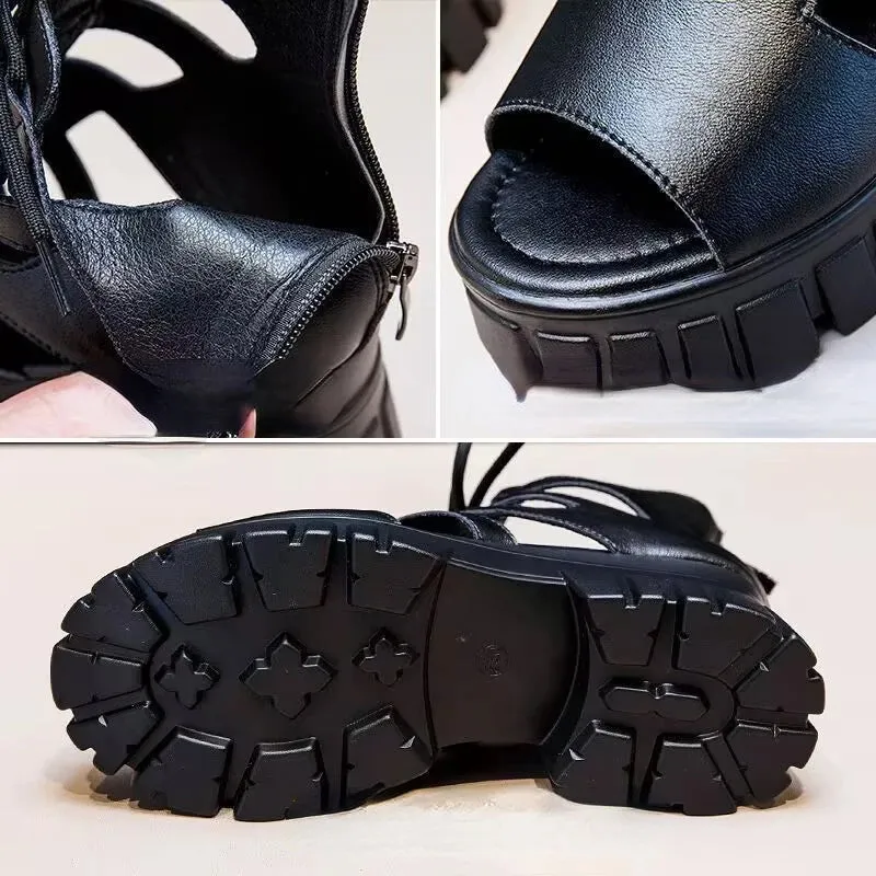 Black Goth Goth Roman Style Platform Boots