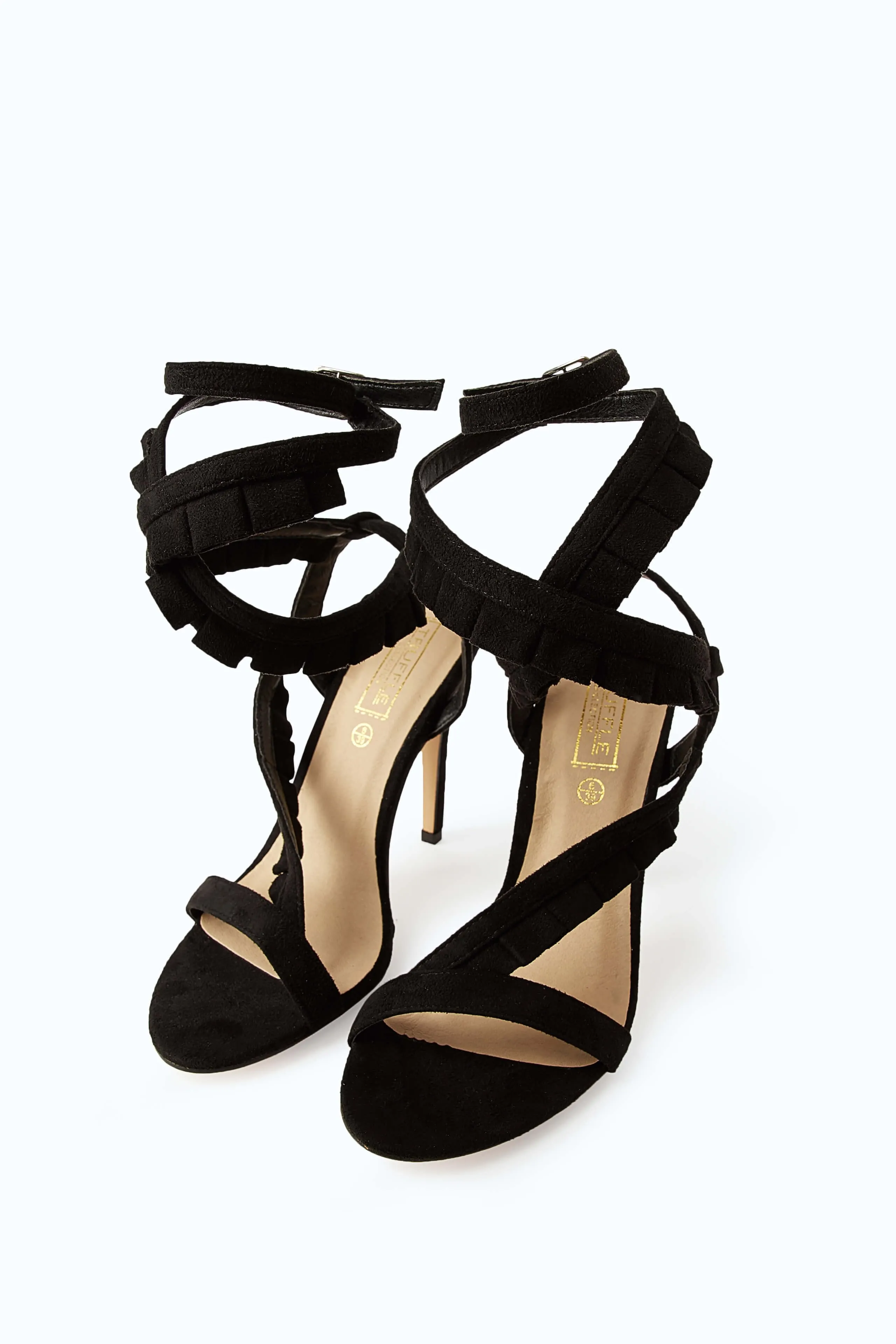 Black Pleated Strappy Heeled Sandals