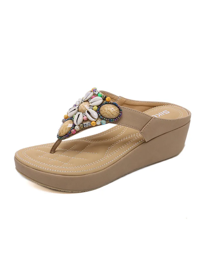 Bohemian Beaded Retro Wedge Slippers