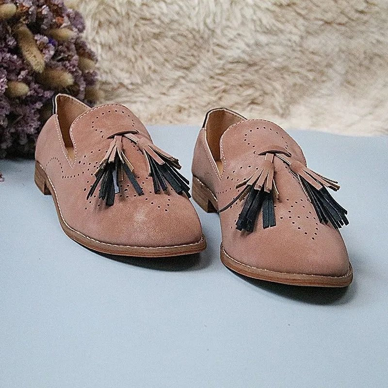 Breathable Suede Women Loafers Tassel Round Toe Leather Cushion Lazy Shoes