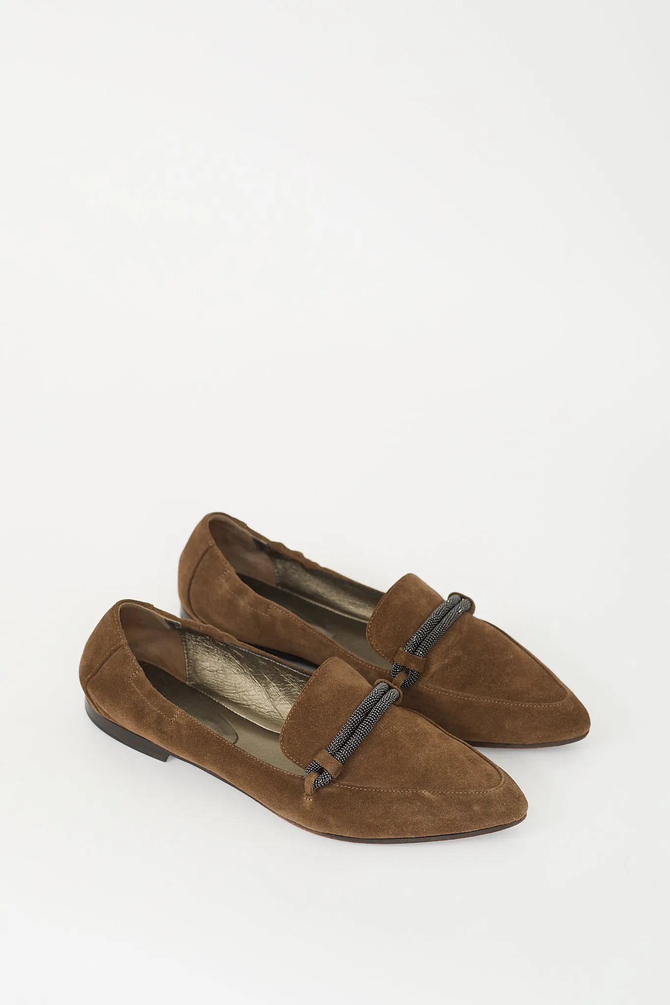 Brown Suede Monili Embellished Loafer