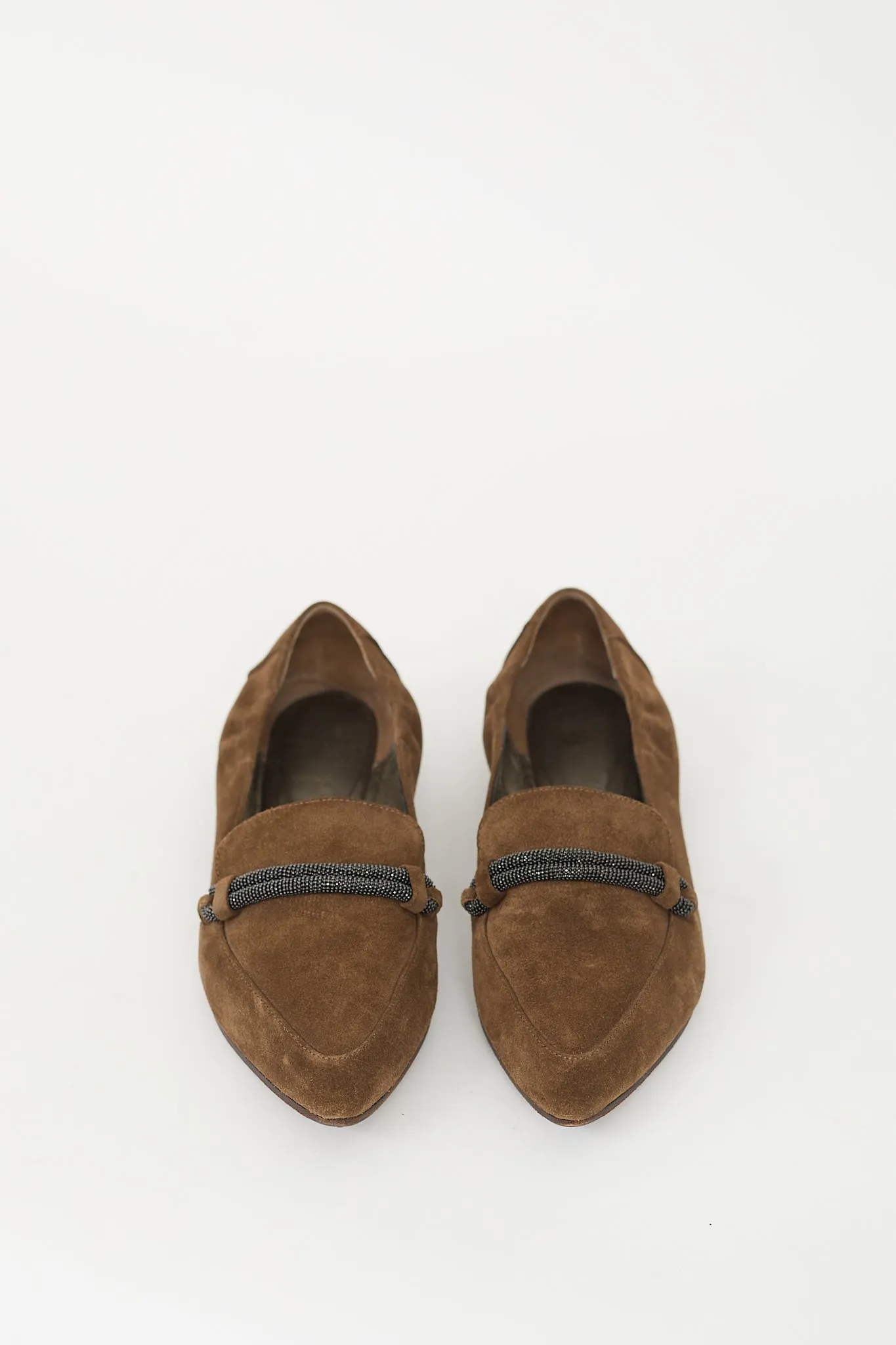 Brown Suede Monili Embellished Loafer