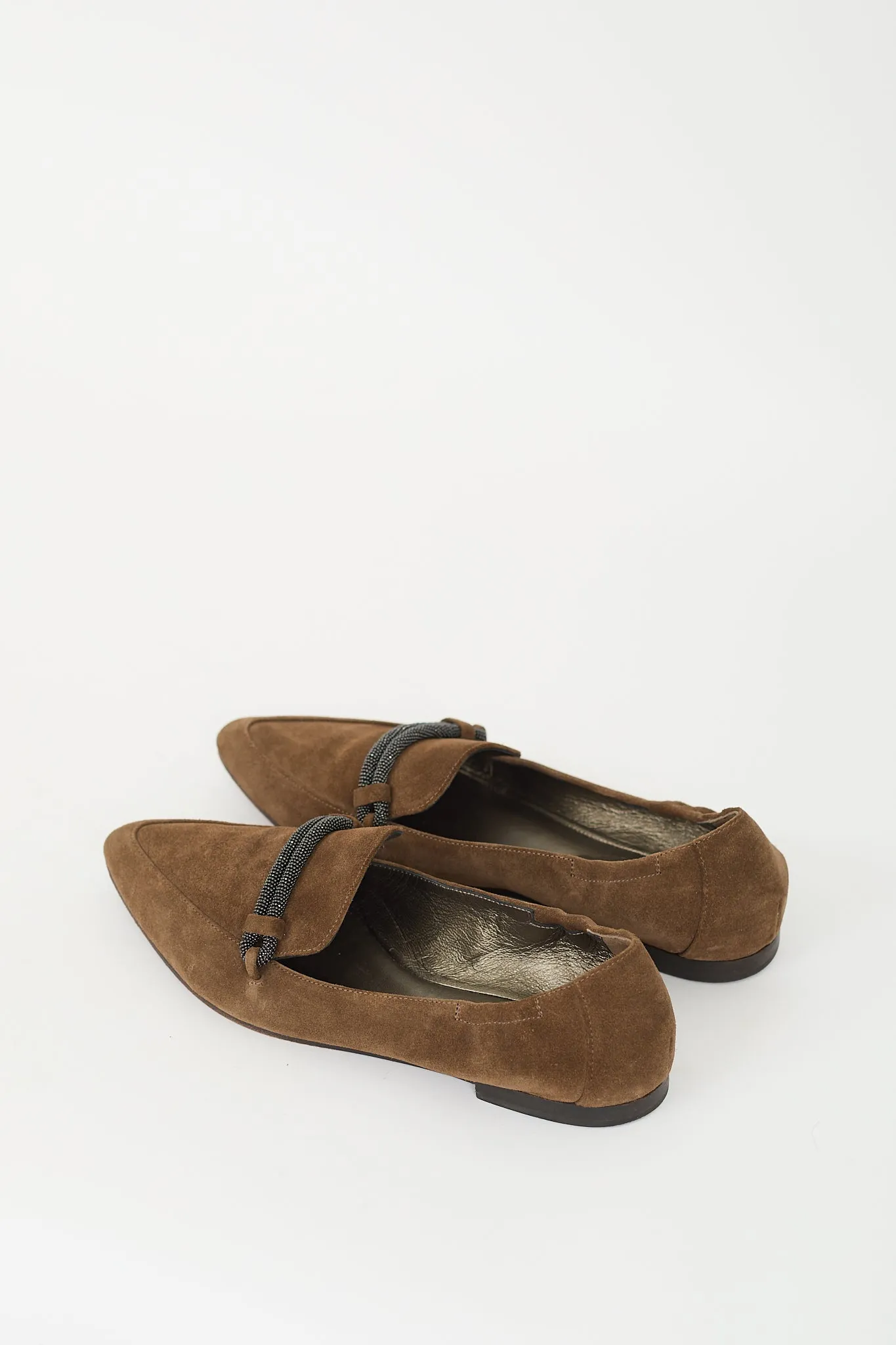 Brown Suede Monili Embellished Loafer