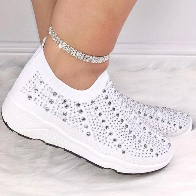 Chicvane Women's Rhinestone Slip On Sneaker Running Shoes