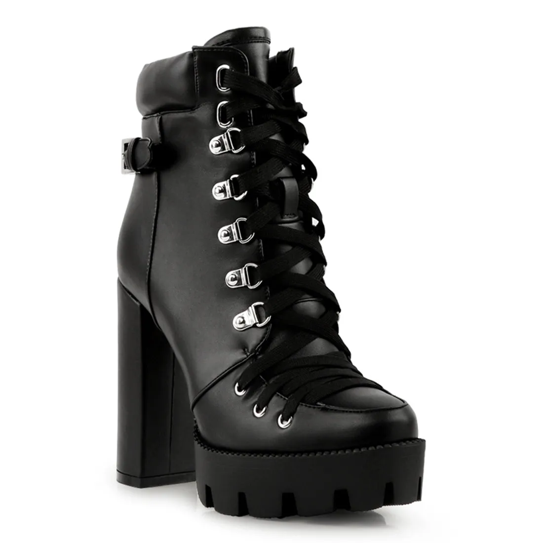 Collared Lace Up Combat Boots in Black