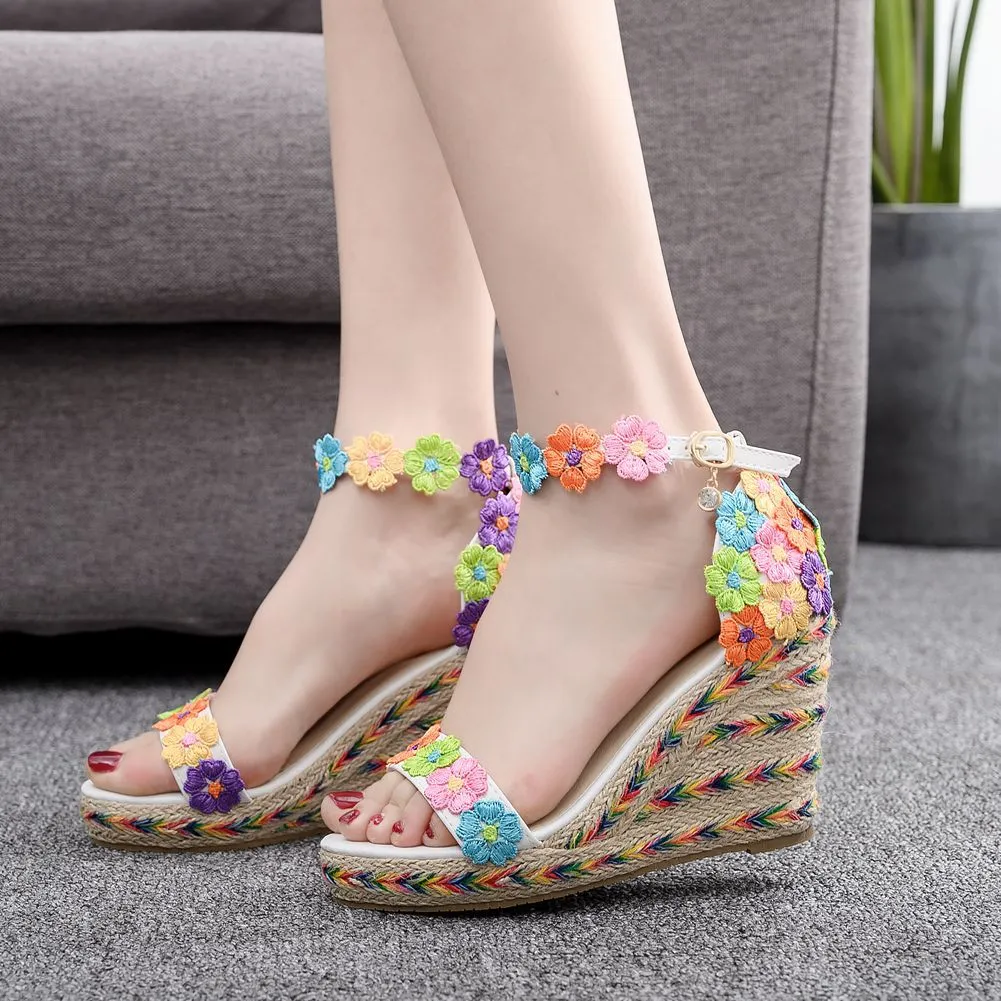 Colored Lace Wedges Heel Sandals