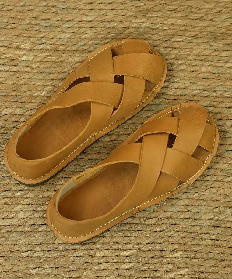 Comfortable Hollow Out Sandals Ginger Cowhide Leather OI020