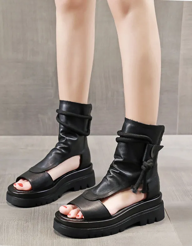 Comfortable Soft Leather Open Toe Platform Sandals