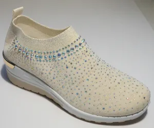 Cream Crystal-Embellished Slip-On Gym Shoes