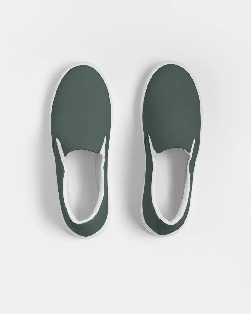 Dark Green Slip-On Canvas Sneakers | Women's | Dark Pale Pastel Green | C30M0Y30K80