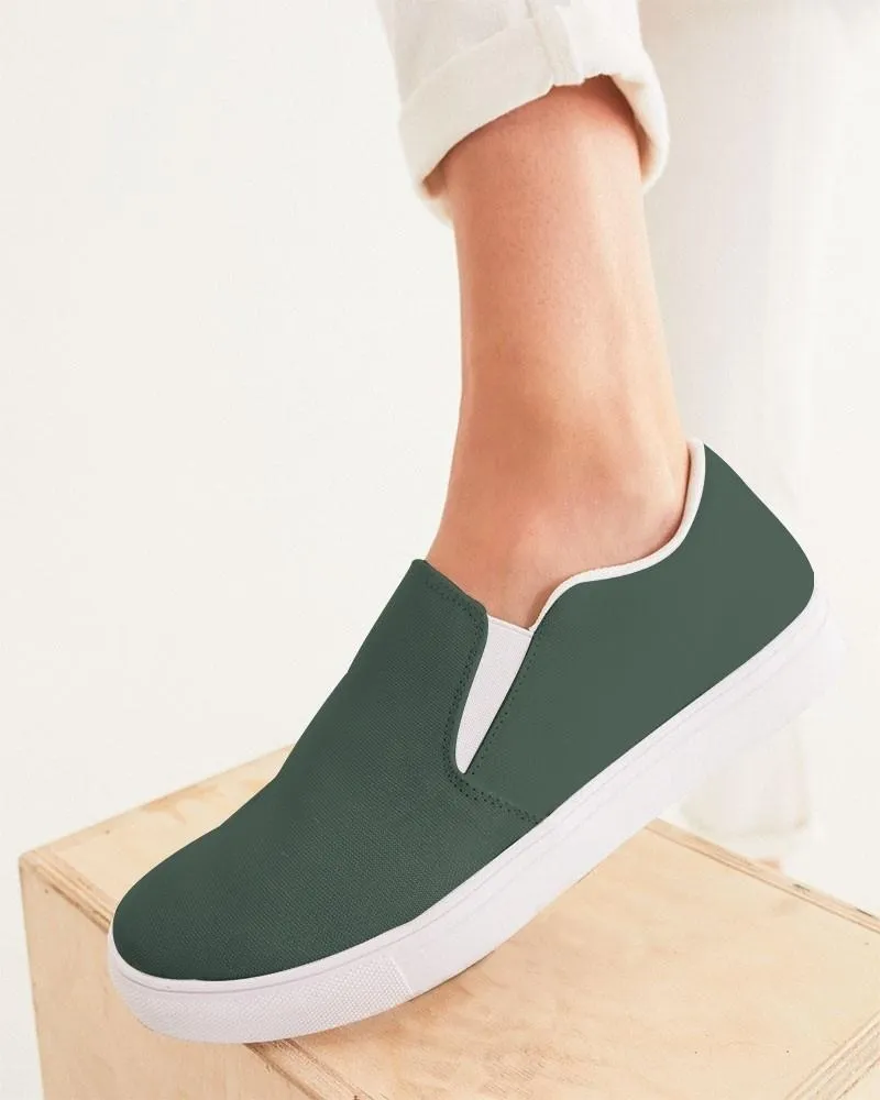 Dark Green Slip-On Canvas Sneakers | Women's | Dark Pale Pastel Green | C30M0Y30K80