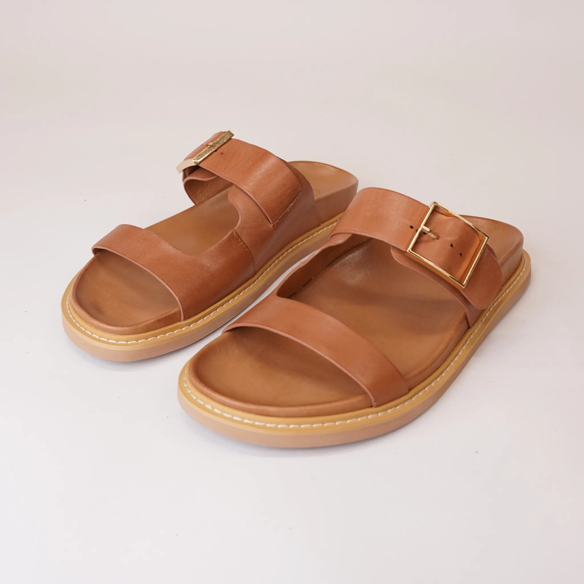 Dedra Brandy Leather Slides