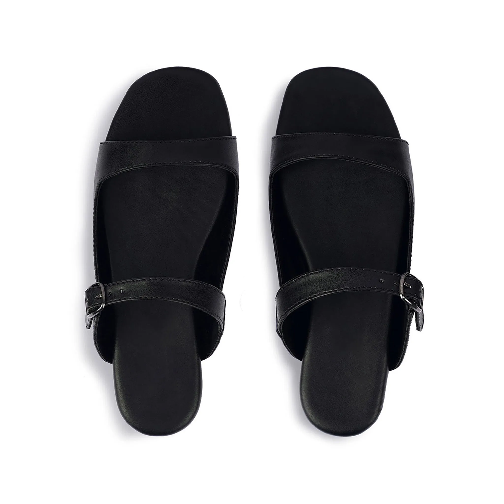 Eve Dual-Strap Vegan Leather Black Slides Women Thrift Edit