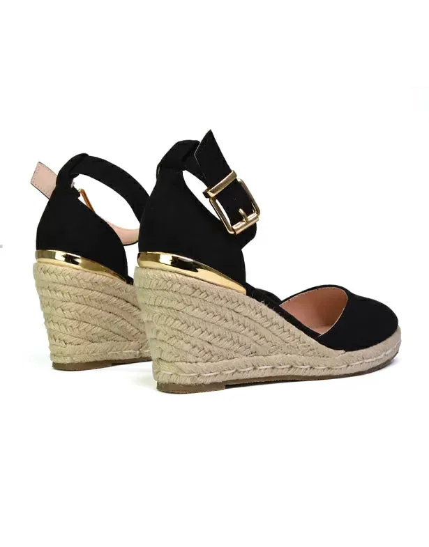 Forest Closed Toe Espadrilles With Sandal Wedge Heel in Black