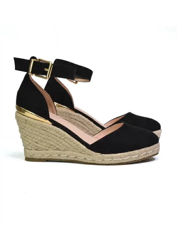 Forest Closed Toe Espadrilles With Sandal Wedge Heel in Black