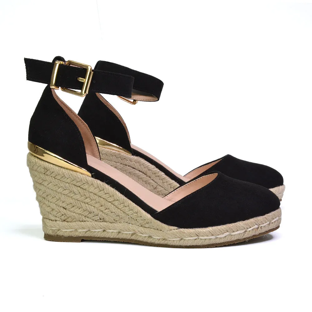 Forest Closed Toe Espadrilles With Sandal Wedge Heel in Black