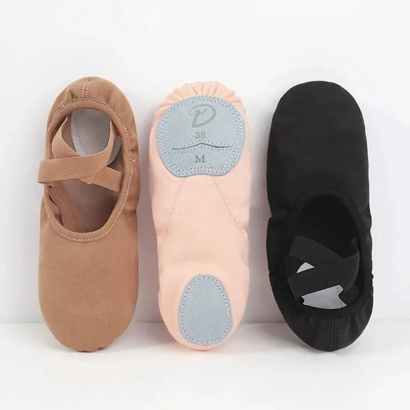 Girls Women Ballet Elastic Soft Sole Professional Canvas Slippers Ballet Shoes Ballet Flats Stretch Canvas Split Soft Sole Shoes