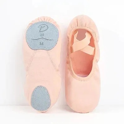 Girls Women Ballet Elastic Soft Sole Professional Canvas Slippers Ballet Shoes Ballet Flats Stretch Canvas Split Soft Sole Shoes