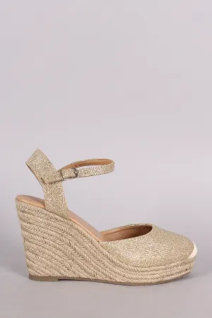 Glitter Ankle Strap Espadrille Platform Wedge