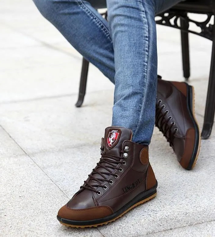 Hot Sale Men's Fashion PU Leather Boots Male Casual All-Match Spring Autumn Wear Shoes