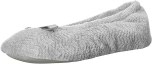 Isotoner Women's Chevron Microterry Ballerina Slipper with Moisture Wicking Lining, Ribbon Bow and Suede Sole for Comfort