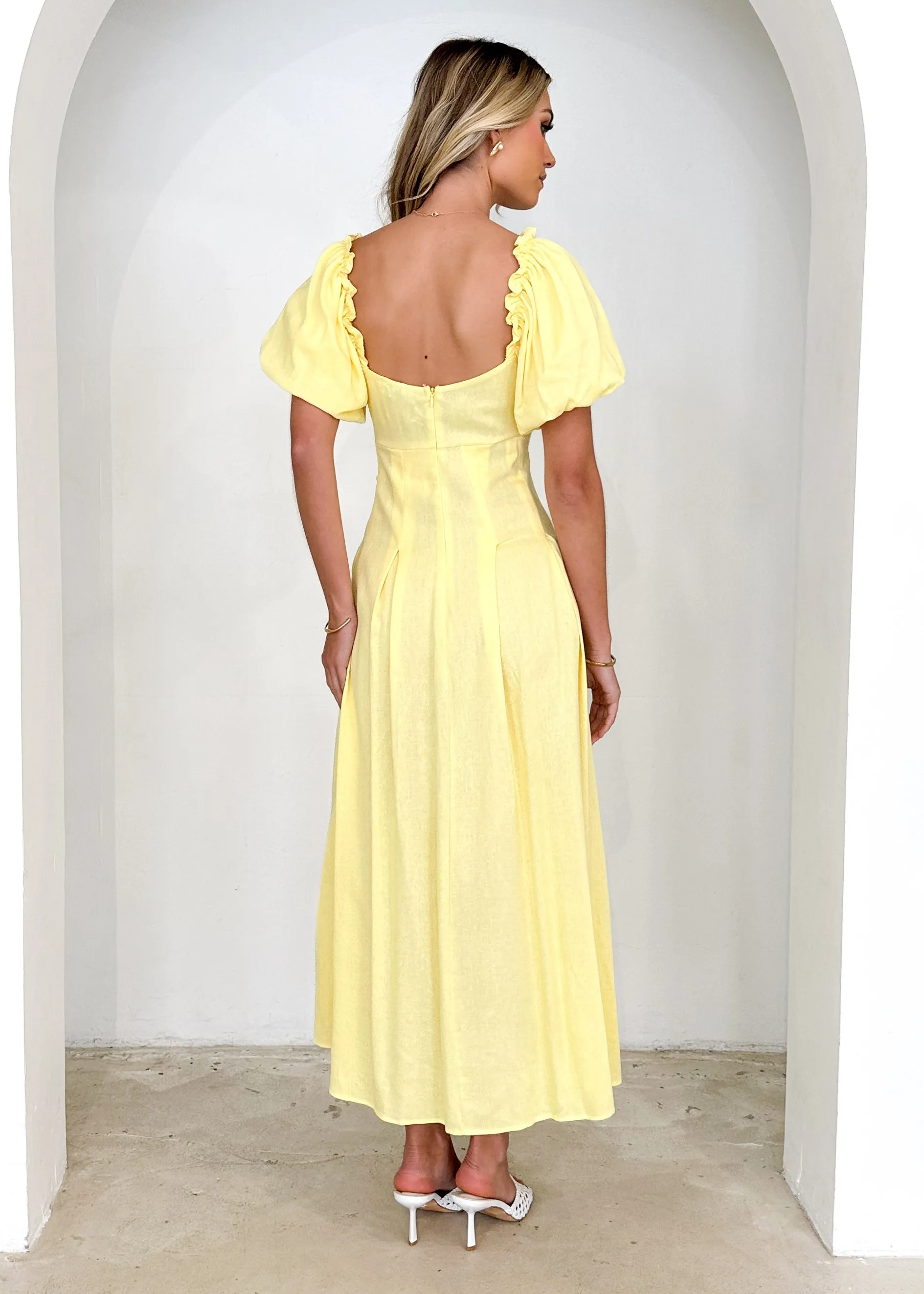 Larttie Off Shoulder Midi Dress - Lemon