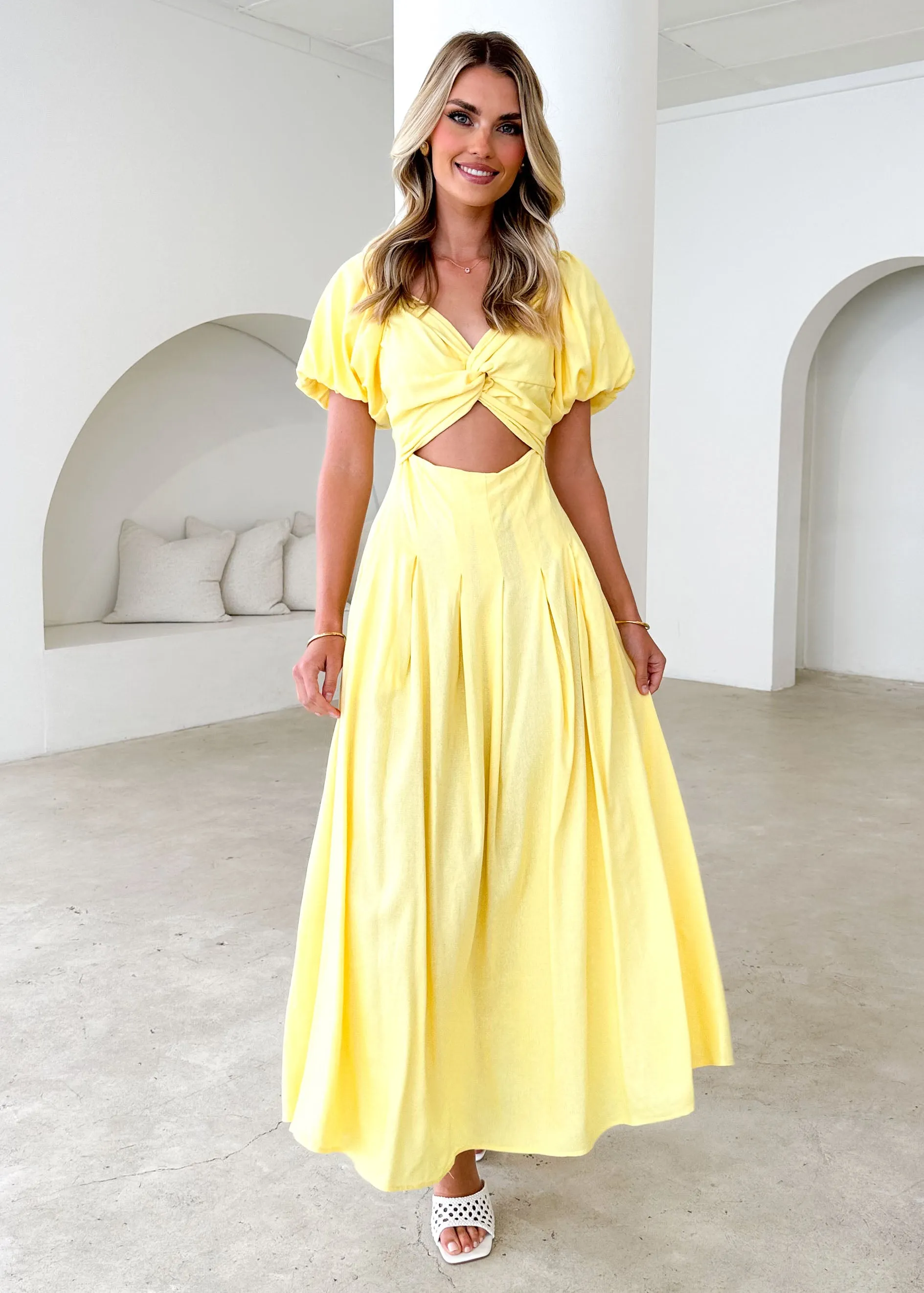 Larttie Off Shoulder Midi Dress - Lemon