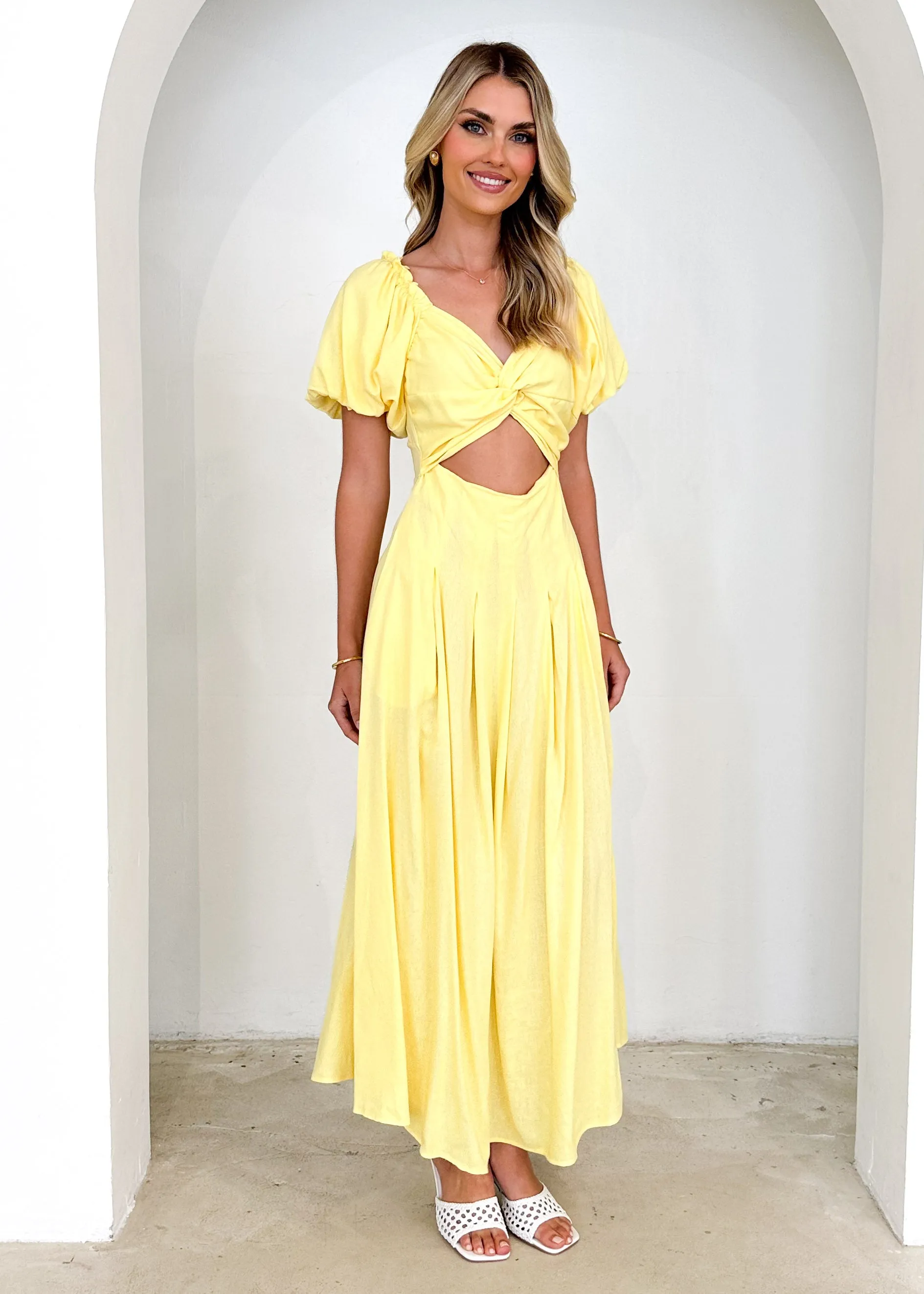 Larttie Off Shoulder Midi Dress - Lemon