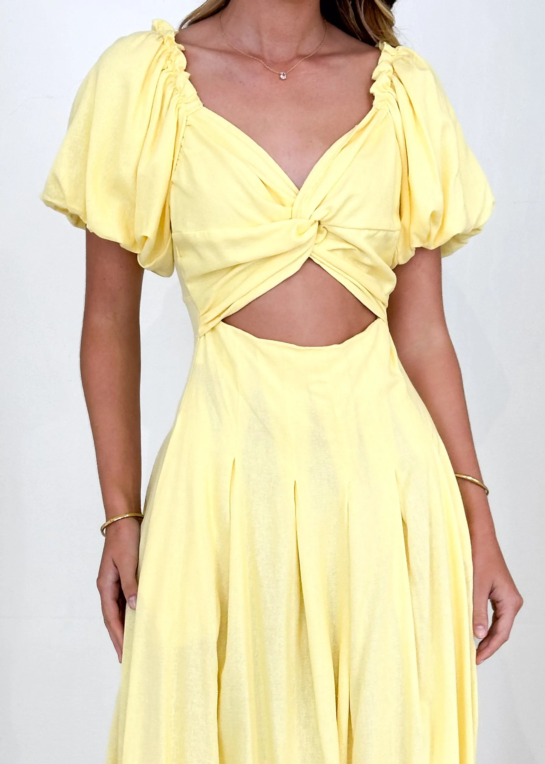 Larttie Off Shoulder Midi Dress - Lemon