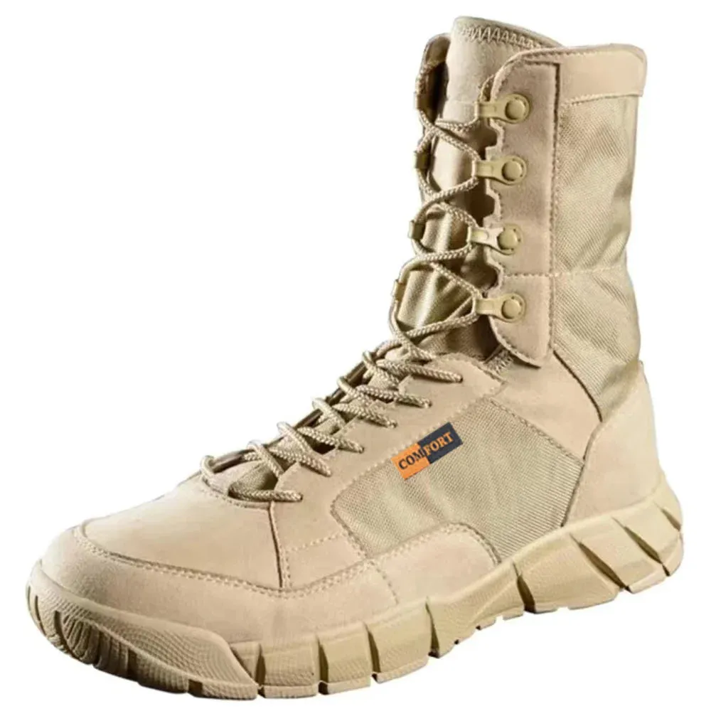 Lightweight Tactical Combat Boots for Men - Anti-Collision, Waterproof, Breathable Lace-Up Hiking Shoes