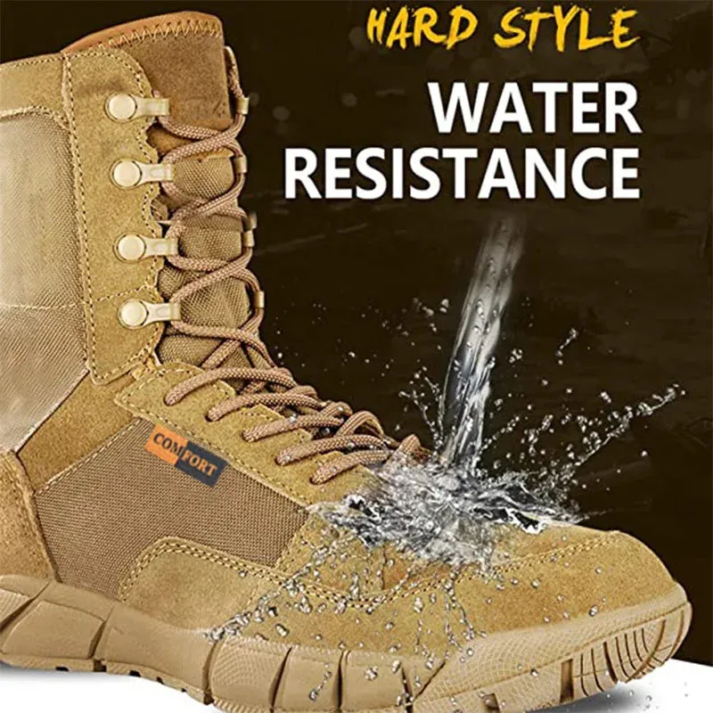 Lightweight Tactical Combat Boots for Men - Anti-Collision, Waterproof, Breathable Lace-Up Hiking Shoes