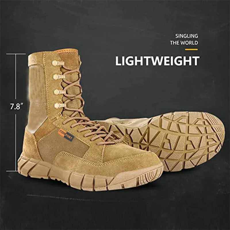 Lightweight Tactical Combat Boots for Men - Anti-Collision, Waterproof, Breathable Lace-Up Hiking Shoes