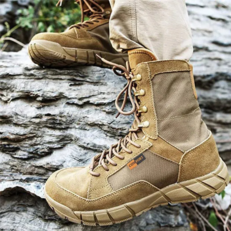 Lightweight Tactical Combat Boots for Men - Anti-Collision, Waterproof, Breathable Lace-Up Hiking Shoes