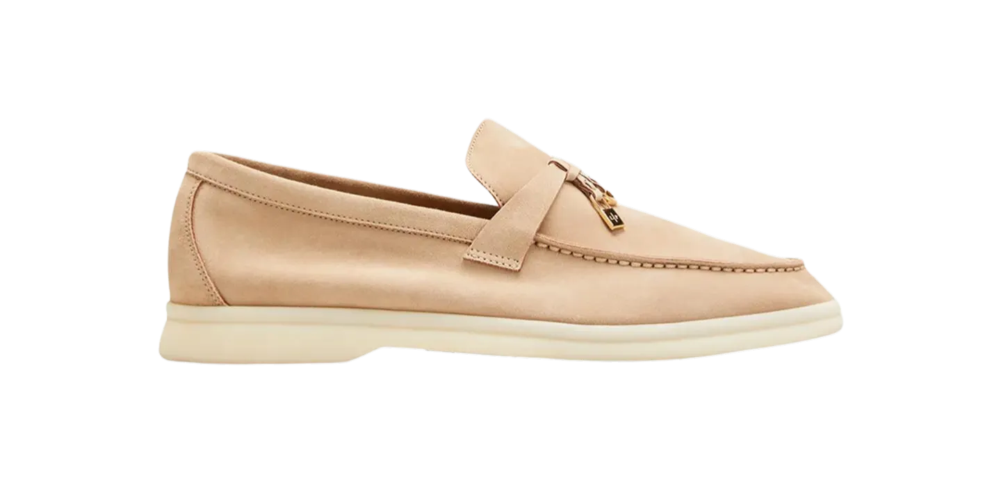 LORO PIANA Summer Charms Walk Suede Loafers Stone