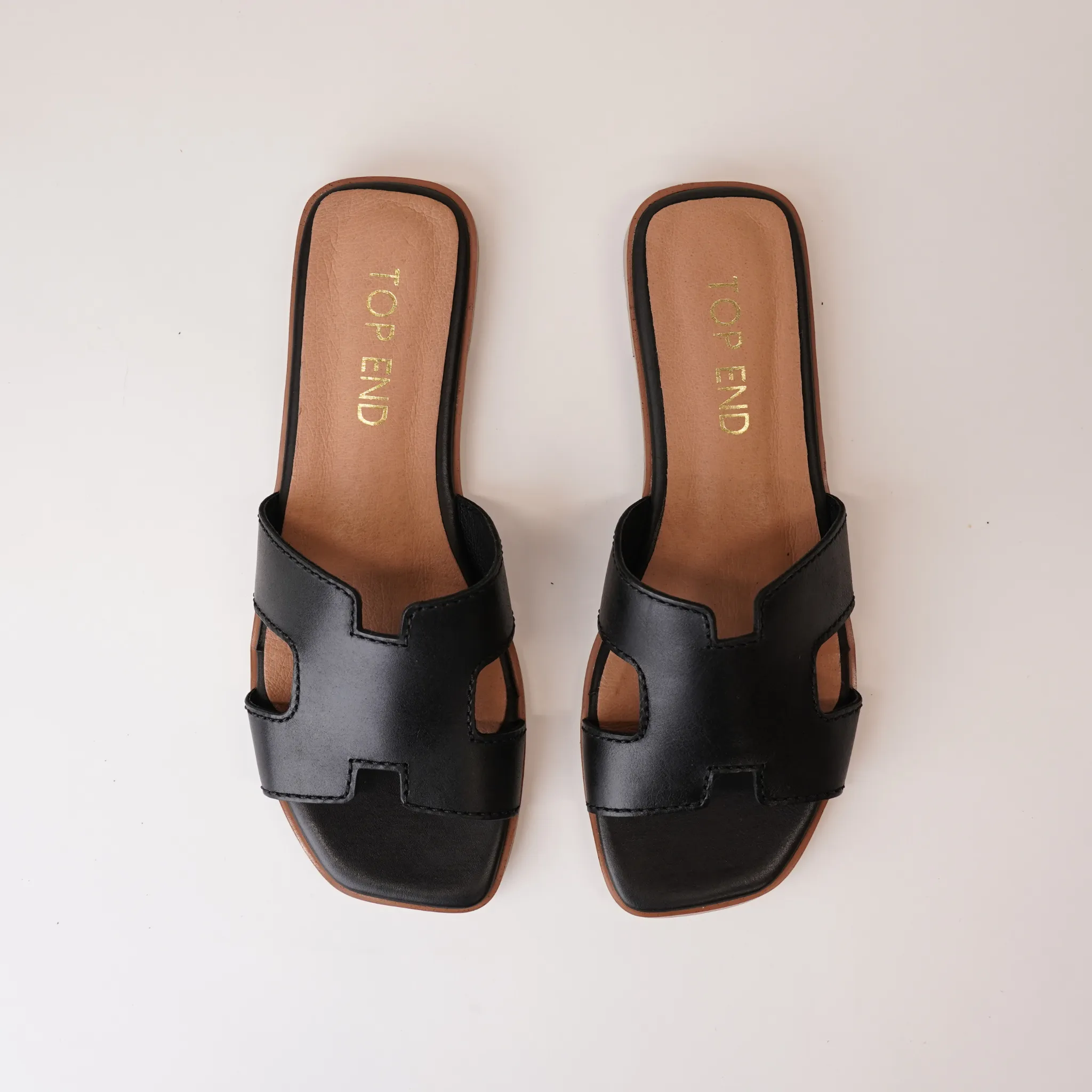 Lycha Black Leather Slides