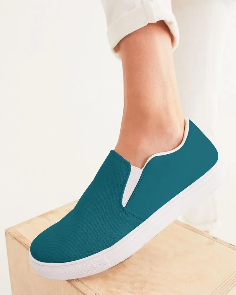 Medium Dark Warm Cyan Slip-On Canvas Sneakers | Women's | Medium Dark Pure Warm Cyan | C100M0Y25K60