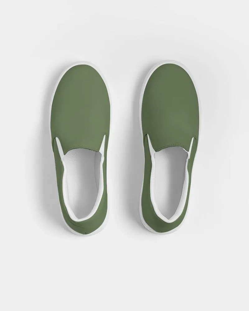 Medium Dark Warm Green Slip-On Canvas Sneakers | Women's | Medium Dark Pastel Warm Green | C30M0Y60K60