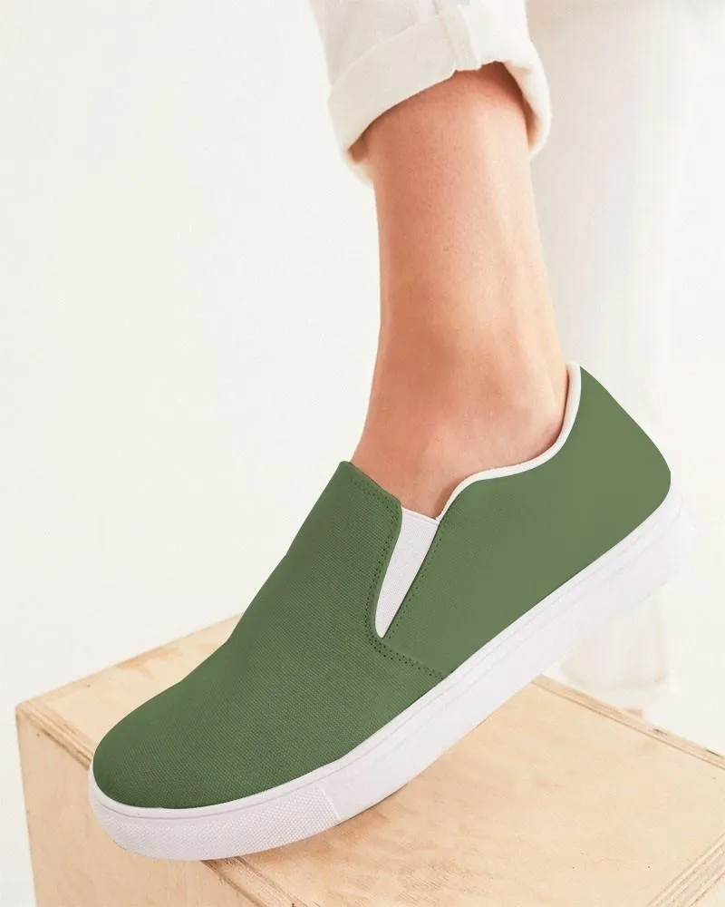 Medium Dark Warm Green Slip-On Canvas Sneakers | Women's | Medium Dark Pastel Warm Green | C30M0Y60K60