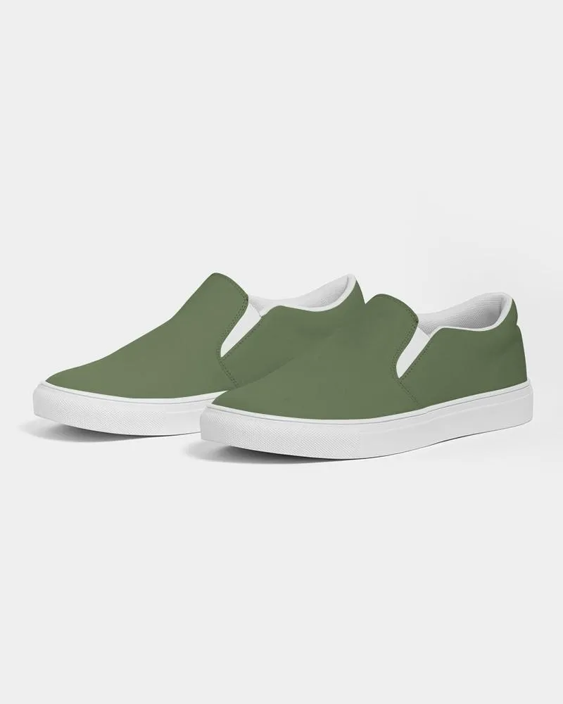 Medium Dark Warm Green Slip-On Canvas Sneakers | Women's | Medium Dark Pastel Warm Green | C30M0Y60K60