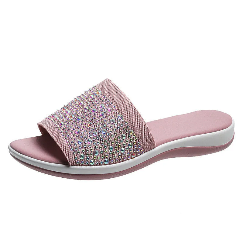 Mesh Rhinestone Lightweight Breathable Slipper Sandals