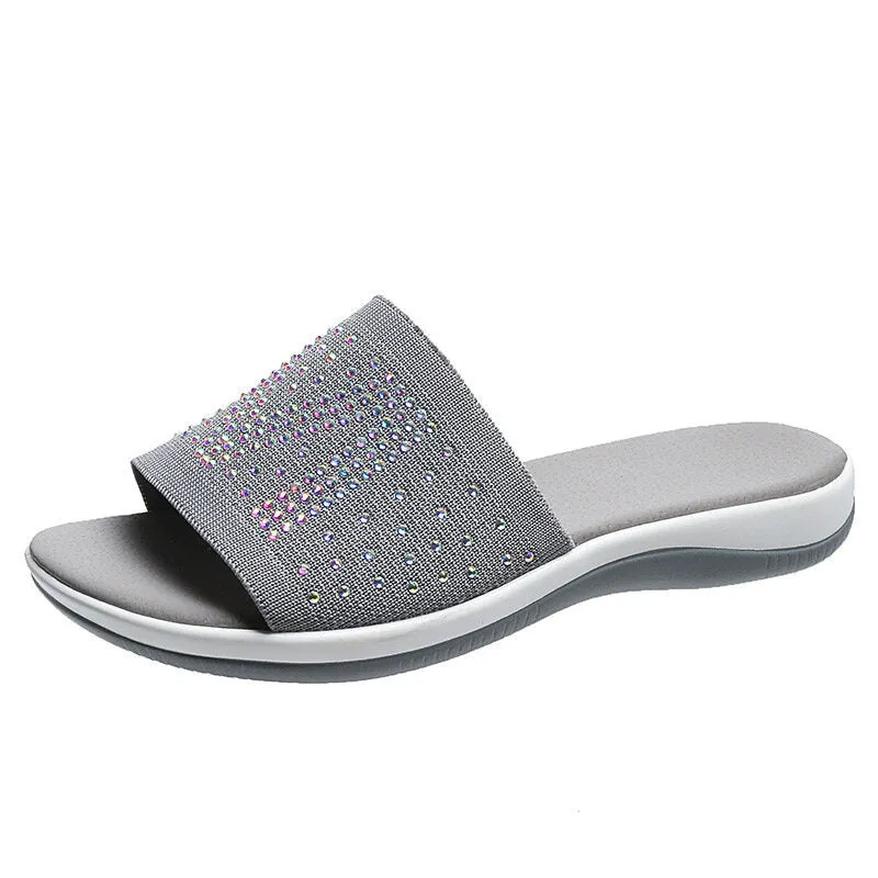 Mesh Rhinestone Lightweight Breathable Slipper Sandals