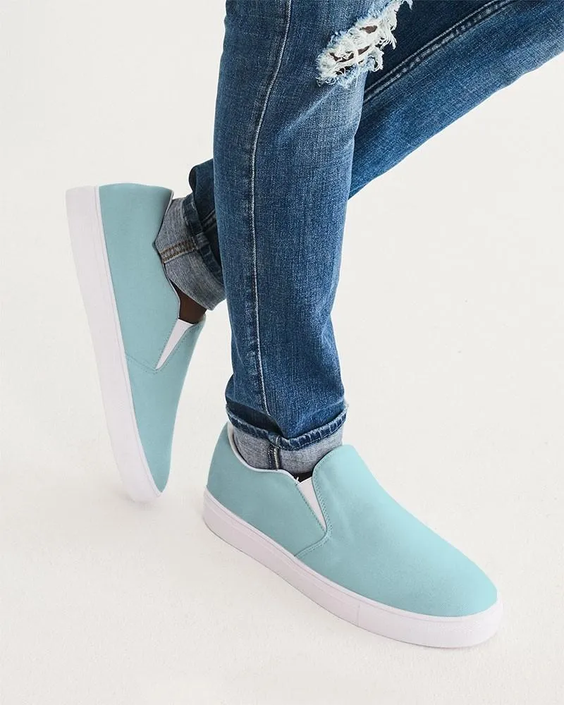 Pale Pastel Warm Cyan Slip-On Canvas Sneakers | Men's | Bright Pale Pastel Warm Cyan | C30M0Y8K0