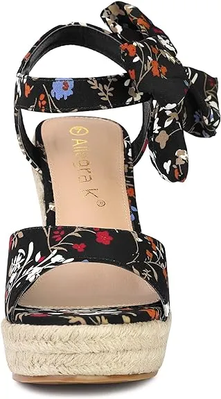 Platform Floral Daisy Blue Wedge Sandals